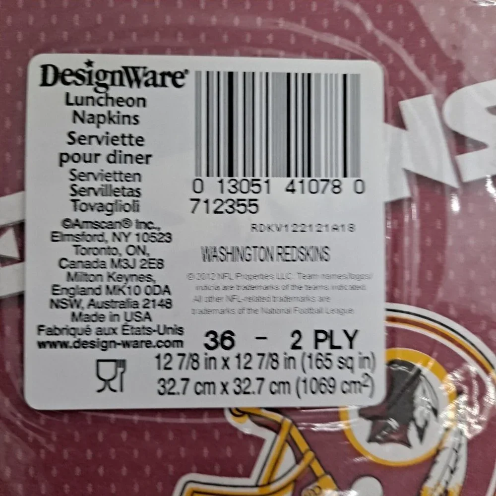 NFL Washington Redskins Design Wear Luncheon Napkins Sports Fan 36 Count